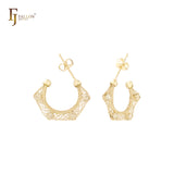 Aretes de oro de 14 quilates con circonitas blancas y recinto de filigrana en forma de jaula de red