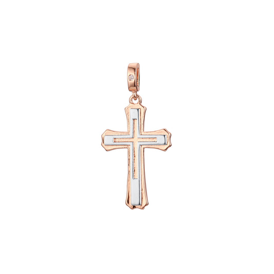 Colgante cruz latina en Oro Rosa bicolor, baño de Oro 14K colores