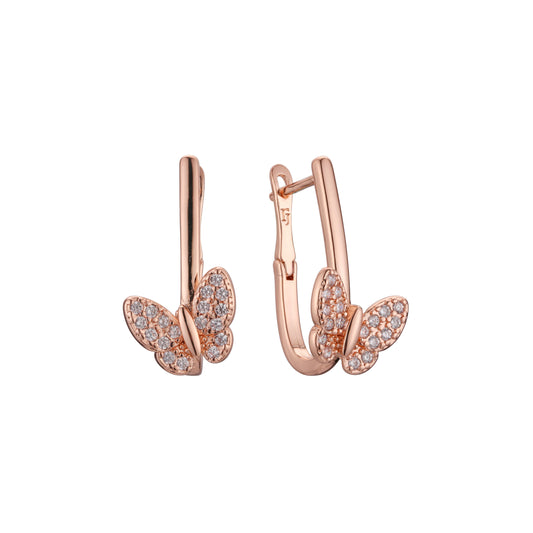 Aretes de racimo de mariposas en Oro 14K, oro rosa, baño de dos tonos