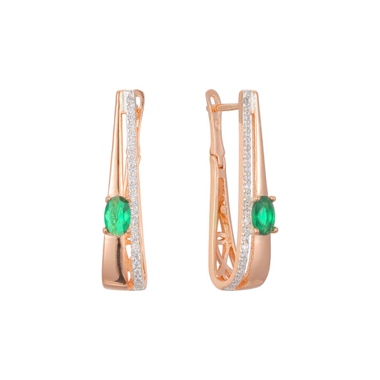 Aretes solitarios pequeños de Esmeralda en Oro de 14K, Oro Rosa, baño de dos tonos