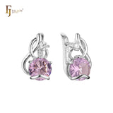 Elegant Solitaire big round colorful CZ in branches Rose Gold earrings