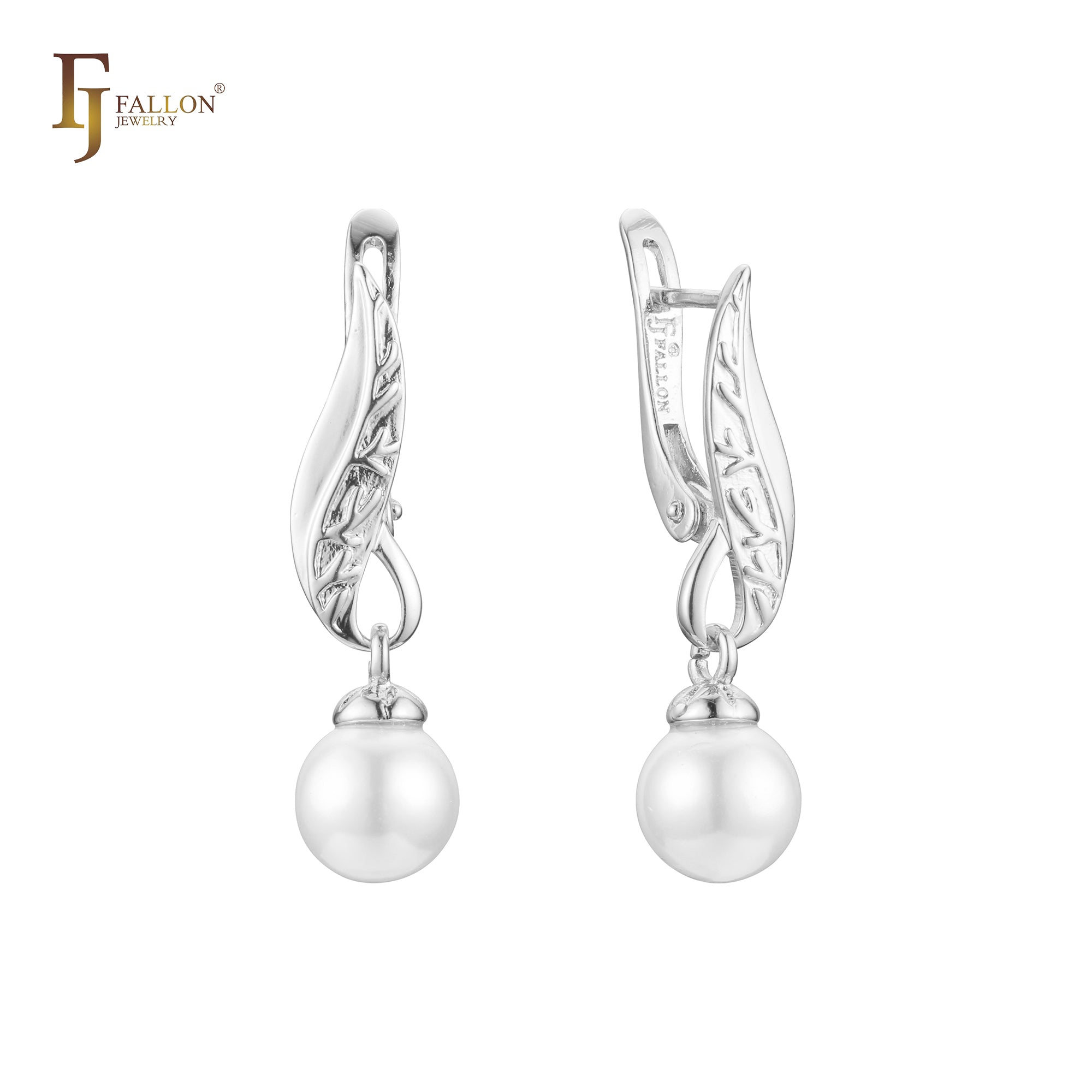 Leaves pearl earrings in 14K Gold, Rose Gold plating colors