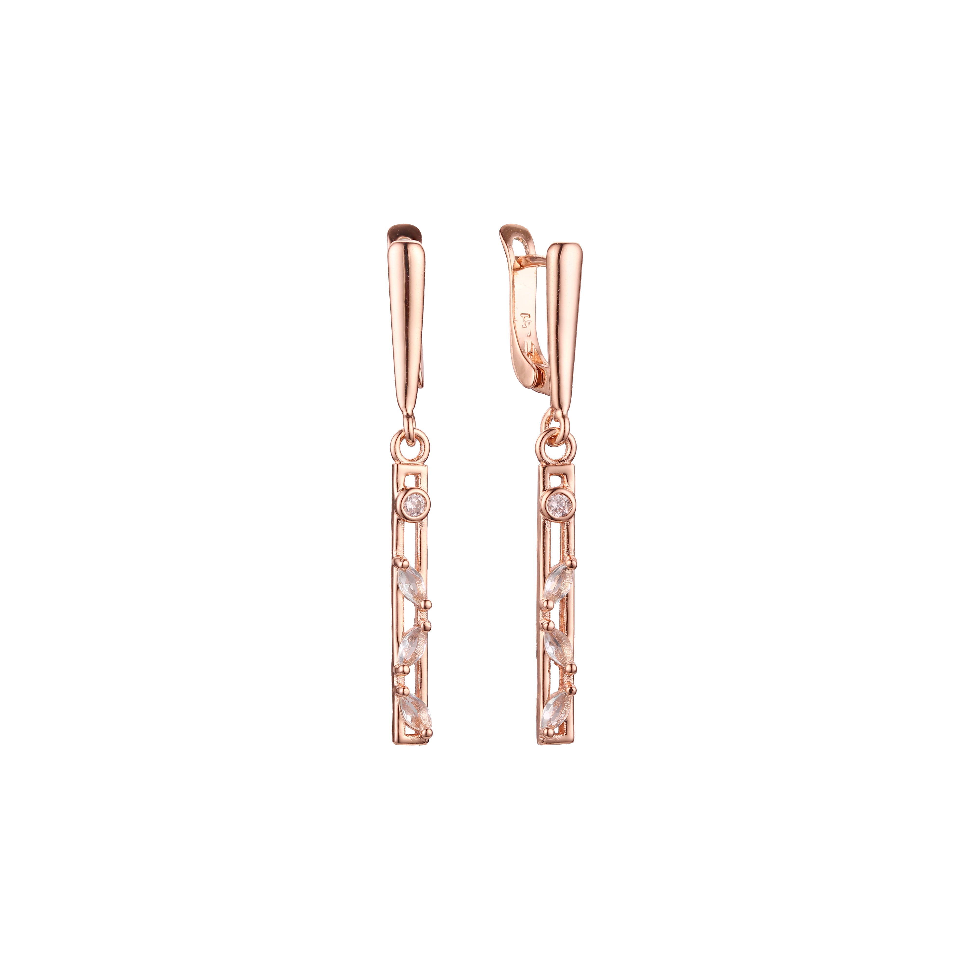 Aretes colgantes de racimo alto en Oro 14K, colores de baño de oro rosa