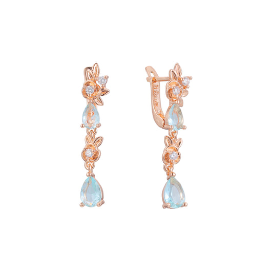 Leaves cluster drop earrings in 14K Gold, Rose Gold, two tone plating colors