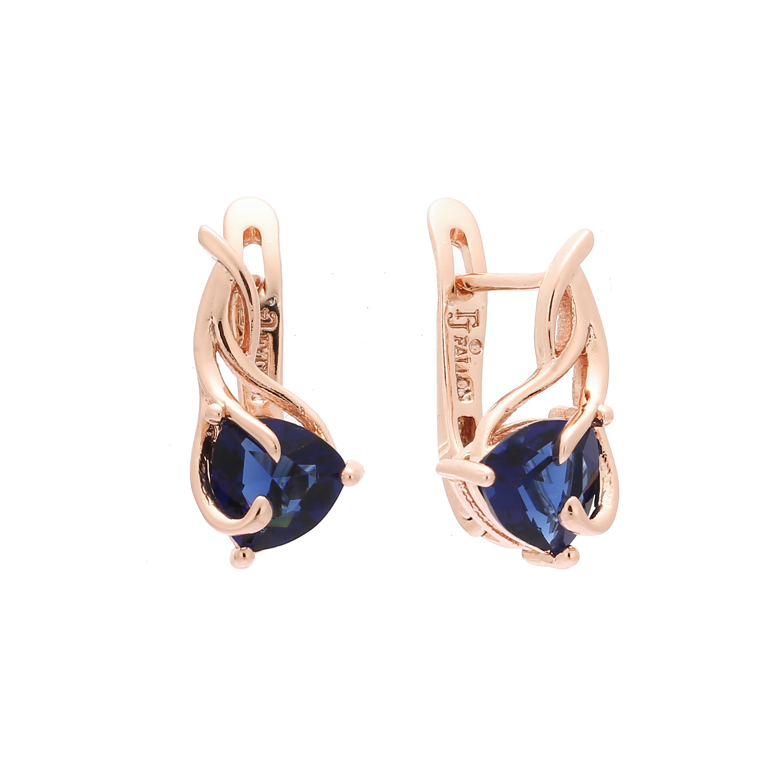 Solitaire triangular colorful CZ Rose Gold earrings