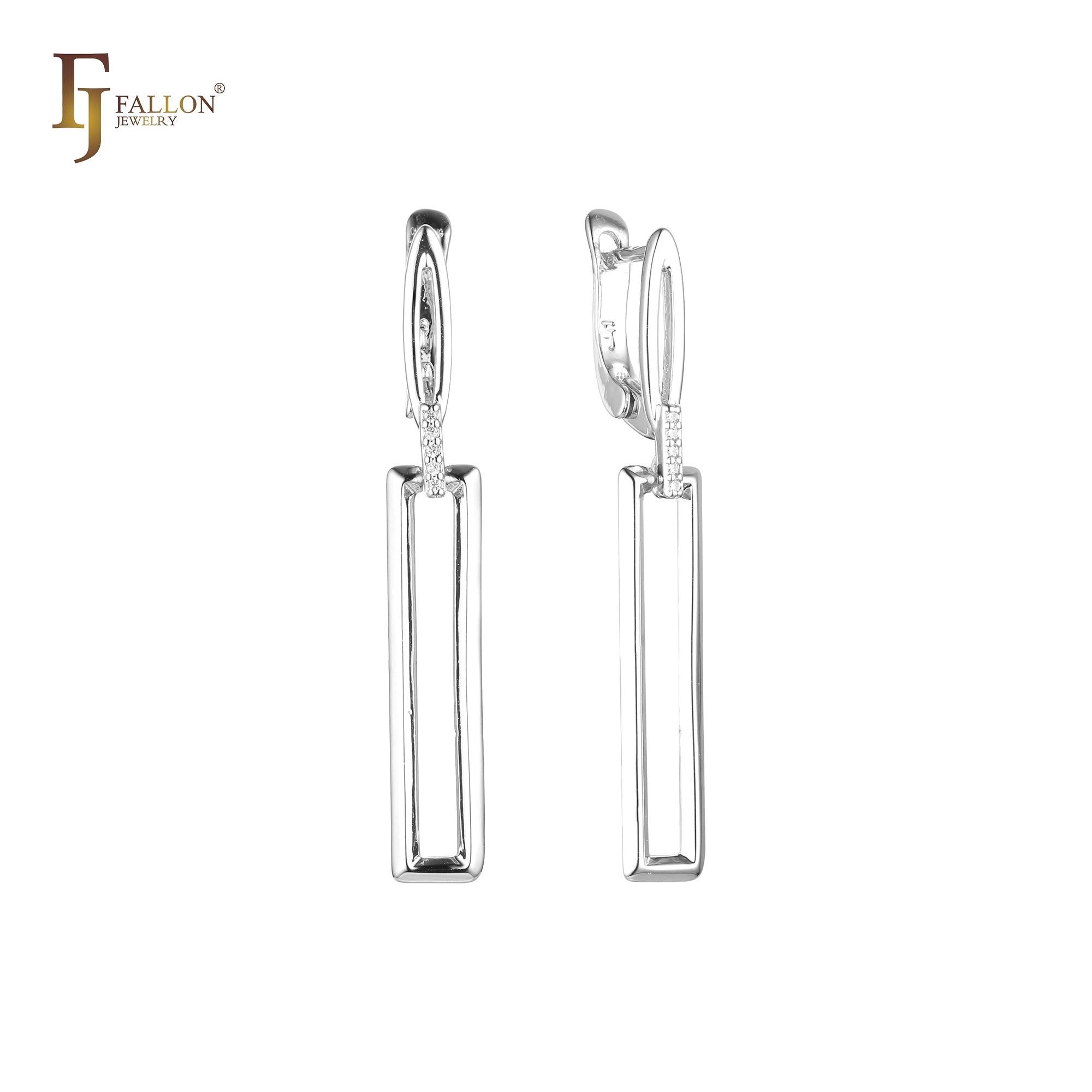 Tall rectangular paperclip earrings in 14K Gold, Rose Gold, two tone plating colors