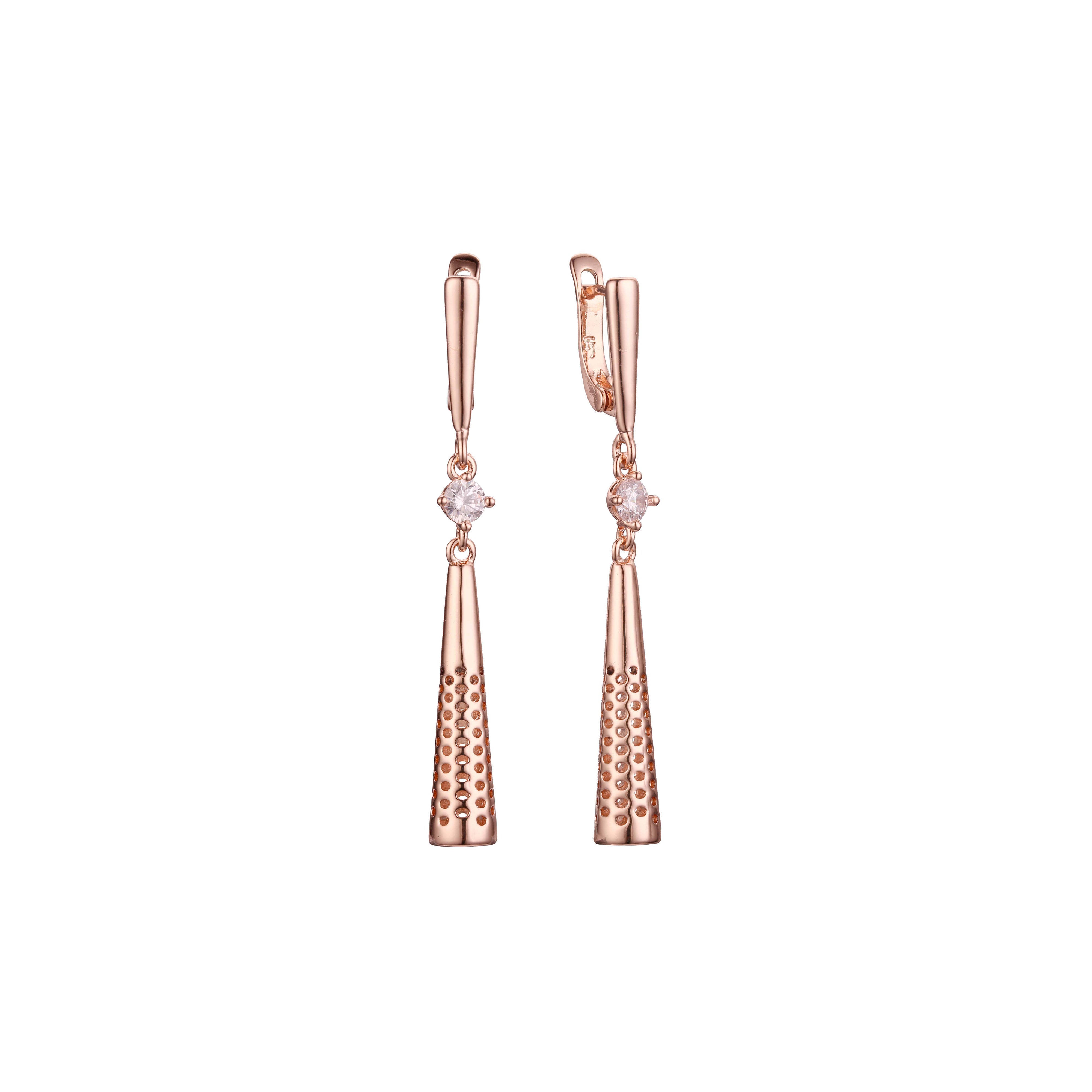 Aretes colgantes altos en Oro de 14K, baño de Oro Rosa en colores