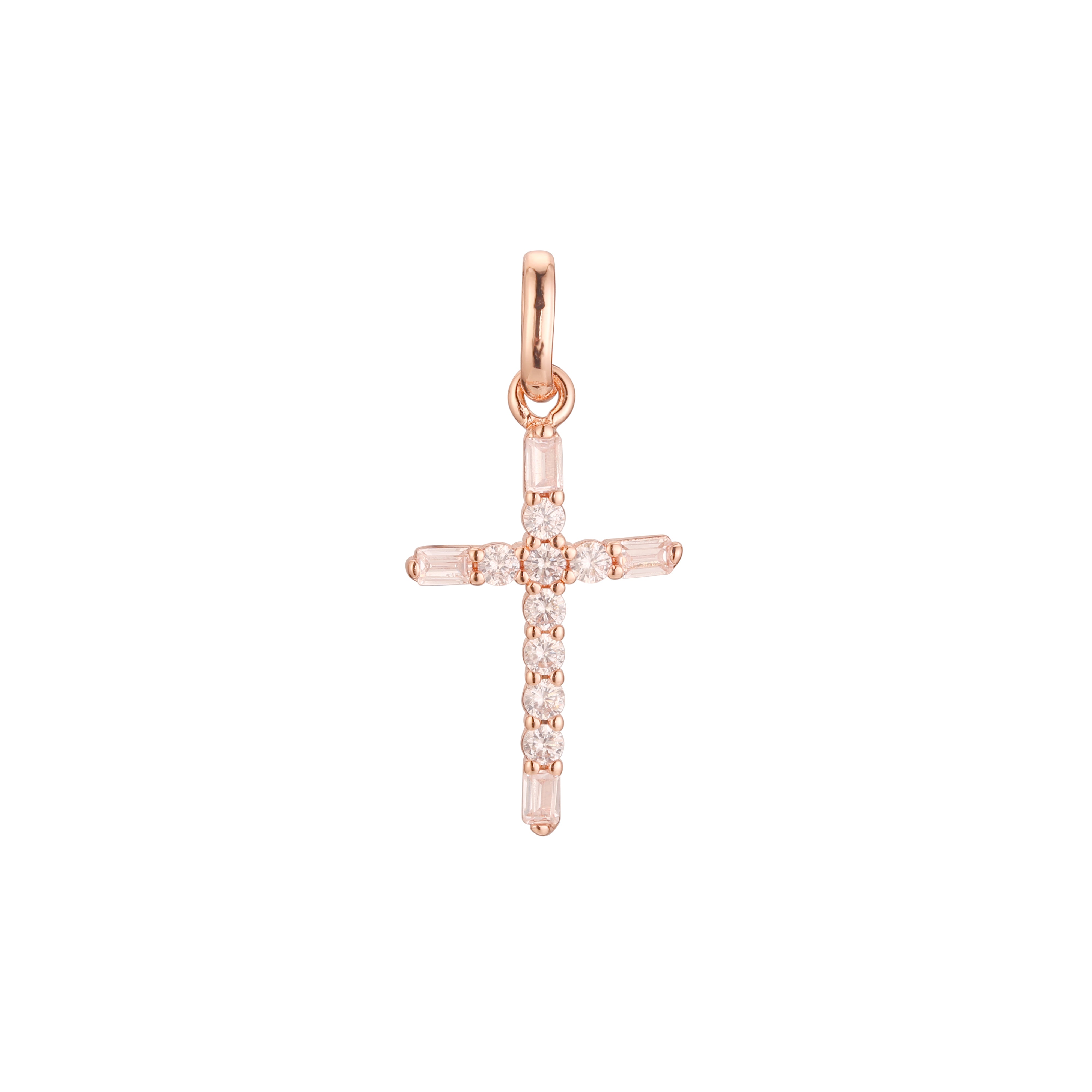 Pingente de cruz latina em ouro rosa, cores banhadas a ouro 14K