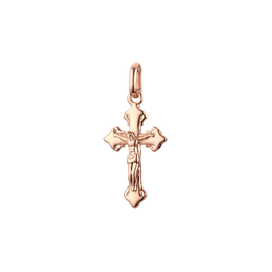 Rose Gold  catholic cross budded pendant