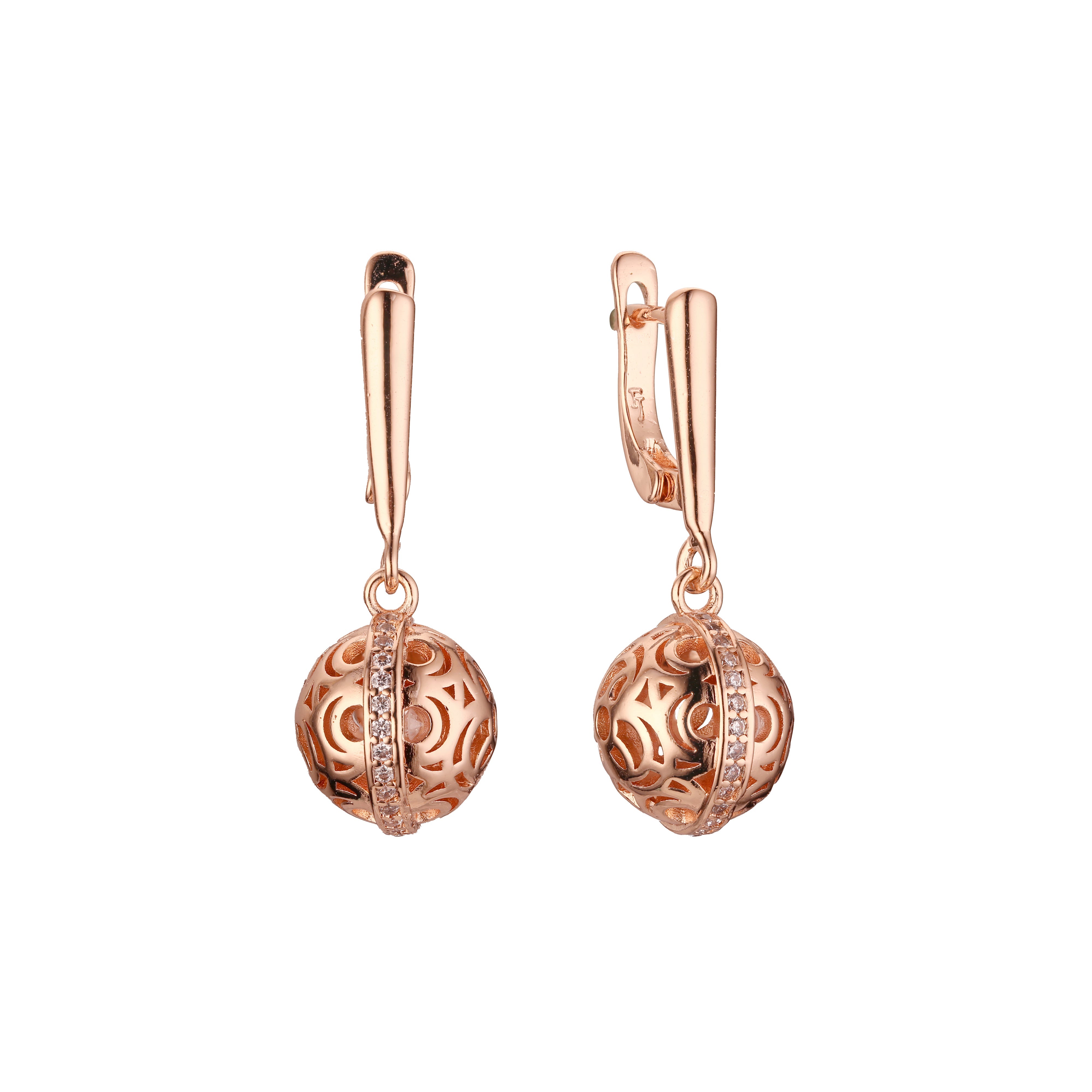 Aretes de perlas en Oro 14K, oro rosa, baño de dos colores