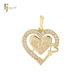 MI AMOR llave y corazón Oro rosa, Oro 14K, Colgante de oro blanco