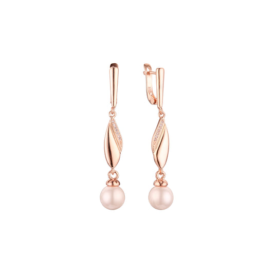 Pendientes de Perlas en Oro Blanco, baño de Oro Rosa colores