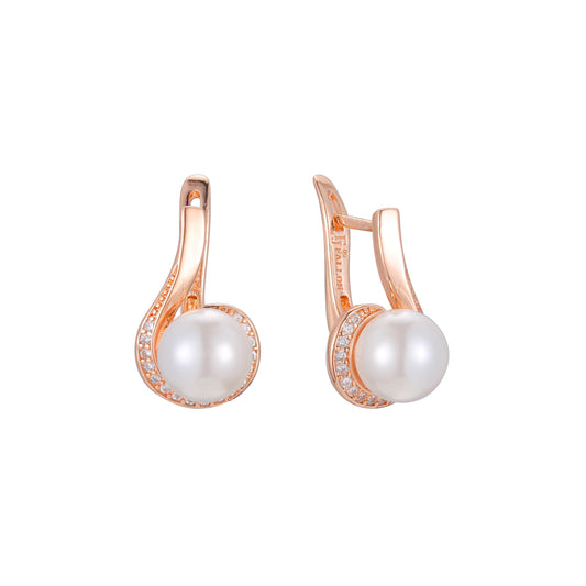 Aretes de perlas en Oro 14K, Oro Rosa, baño en dos colores