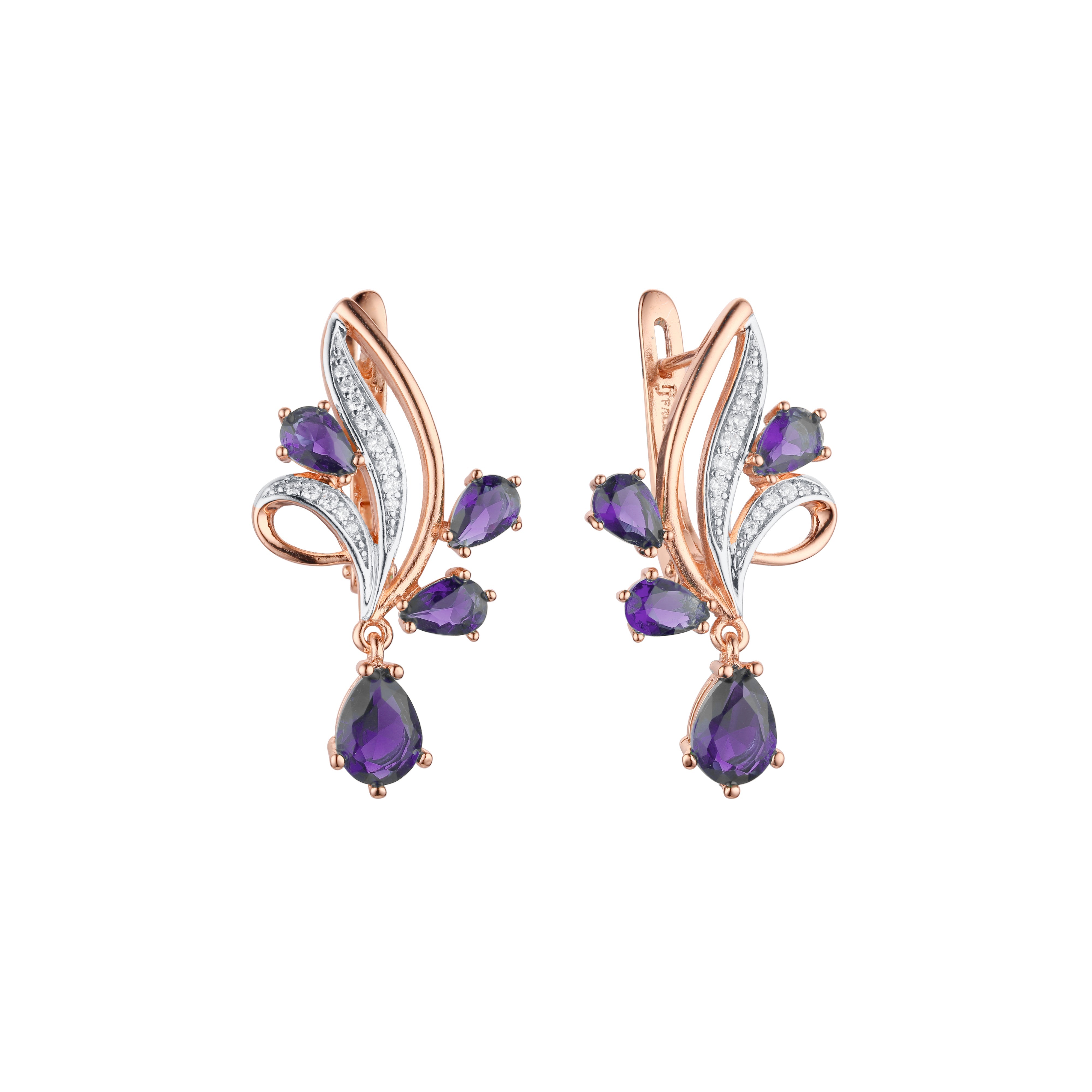 Luxurious cluster flower shape earrings in 14K Gold, Rose Gold, two tone plating colors