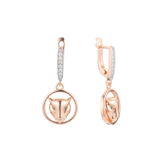 Aretes de leopardo en Oro de 14K, Oro Rosa, baño de dos colores