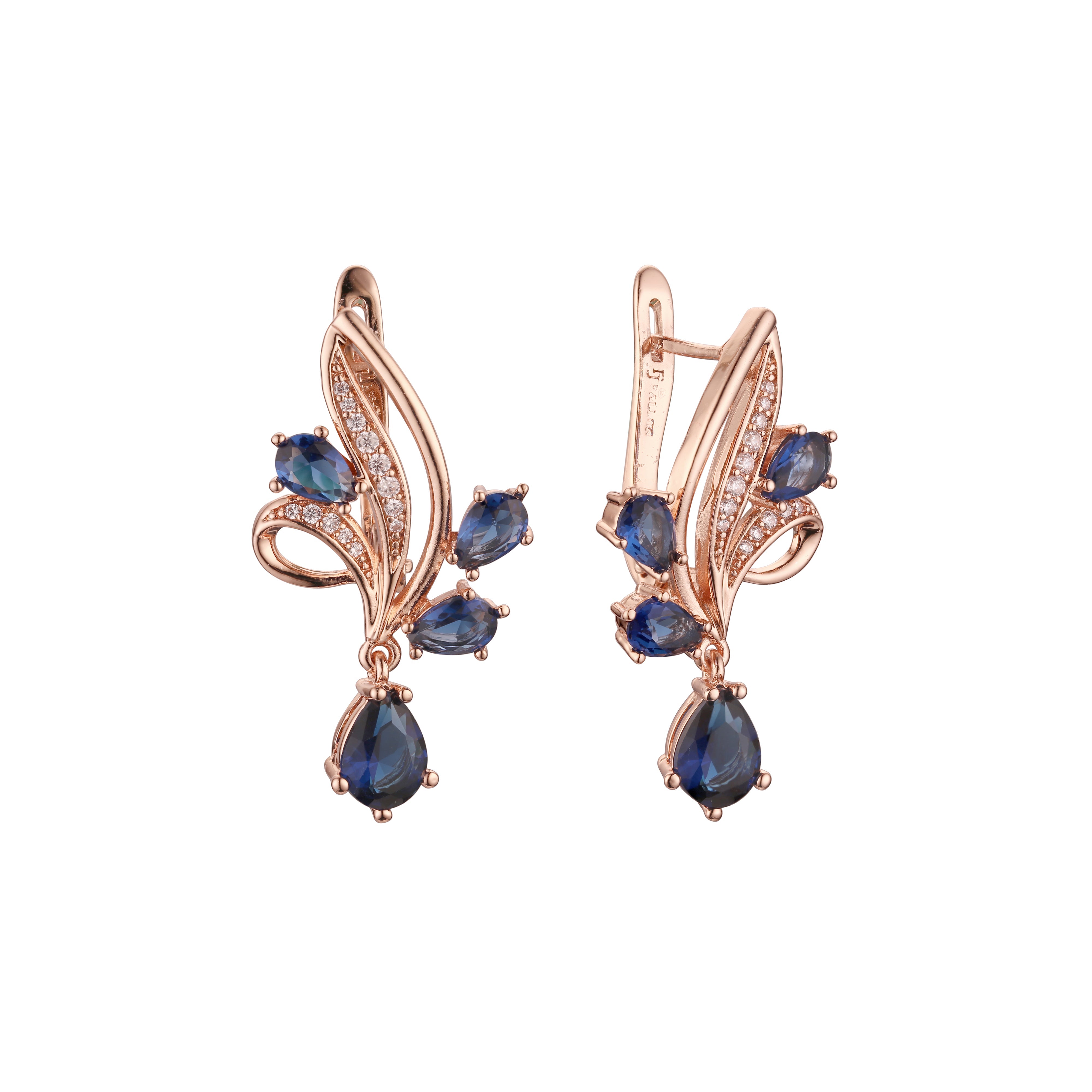 Luxurious cluster flower shape earrings in 14K Gold, Rose Gold, two tone plating colors