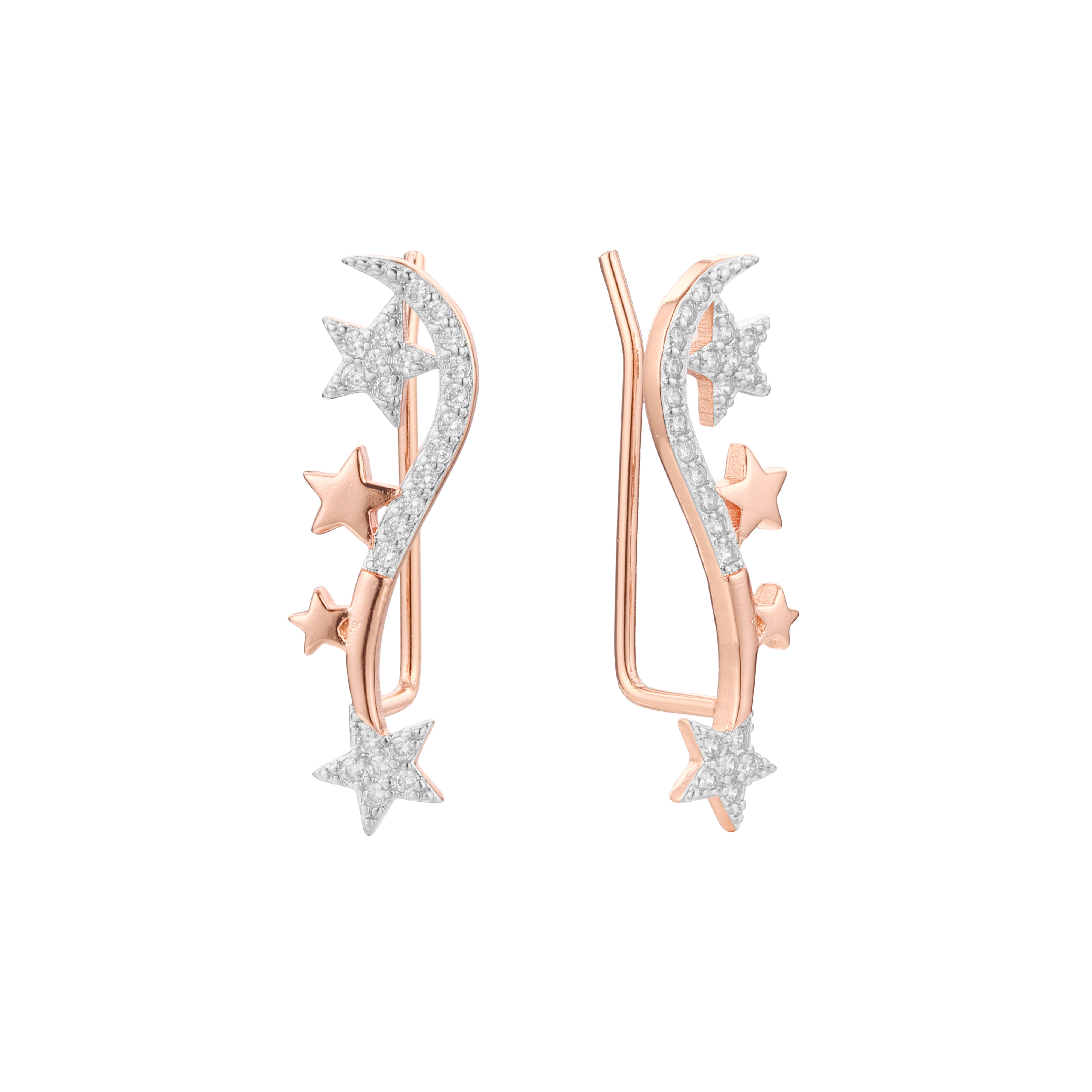 Star crawler earrings in 14K Gold, Rose Gold, two tone plating colors