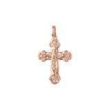 Colgante cruz católica con capullo en Oro de 14K, baño de Oro Rosa bicolor