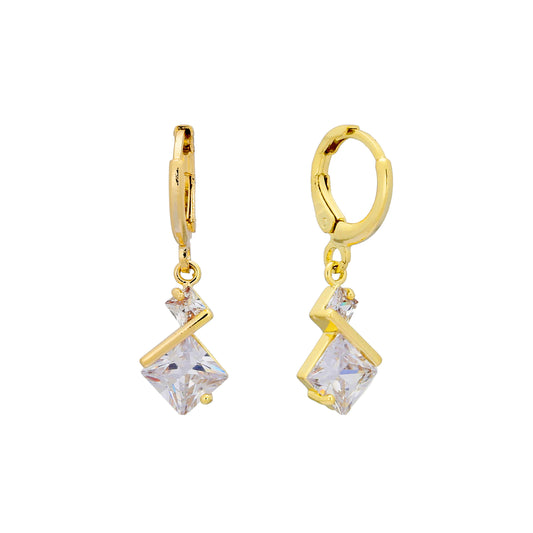 Aretes colgantes estilo rombo solitario con piedra grande en Oro 14K, oro de 18 quilates y baño de oro rosa en colores