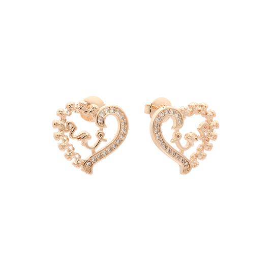 Pendientes de oro blanco Czs 14K con pavé de corazón, aretes de oro rosa