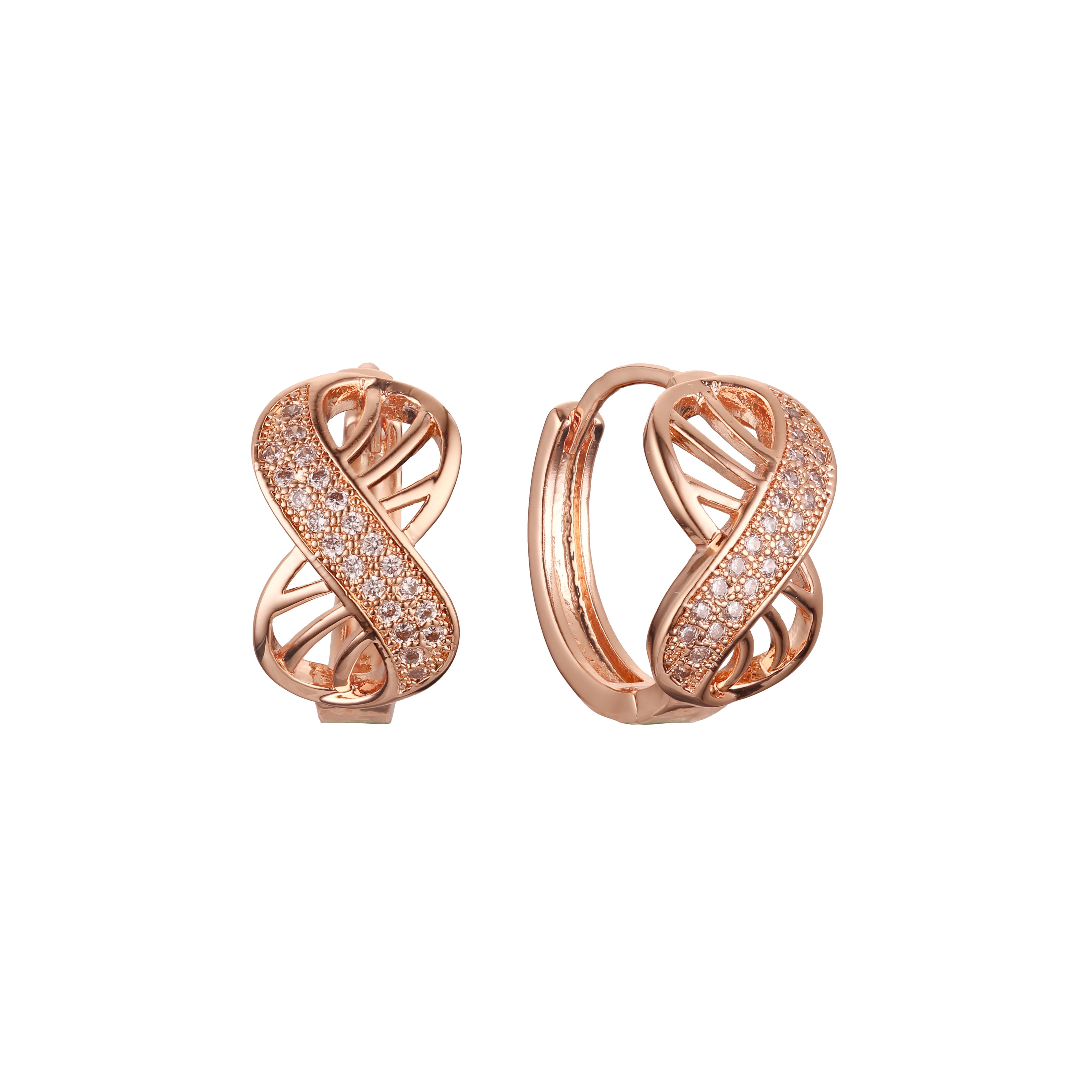 Cluster huggie earrings in 14K Gold, Rose Gold plating colors