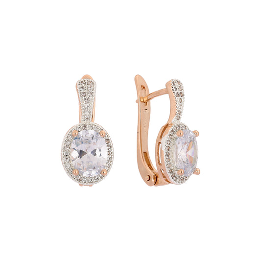 Halo big stone halo earrings in Rose Gold, two tone plating colors