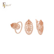 Filigree textured oval shape cluster white CZs Rose Gold Jewelry Set with Rings