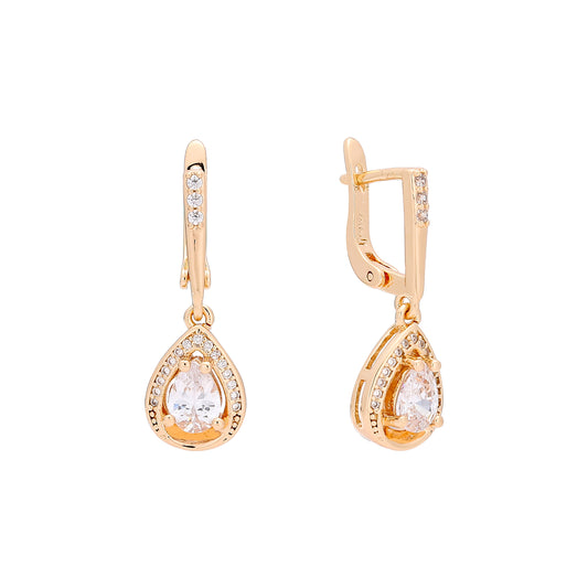 Teardrop solitaire halo Rose Gold, two tone earrings