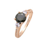 Solitario cz negra pavimentada cz blanca Anillos de oro rosa