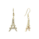 Paris Eiffel tower paved wire hook 14K Gold earrings