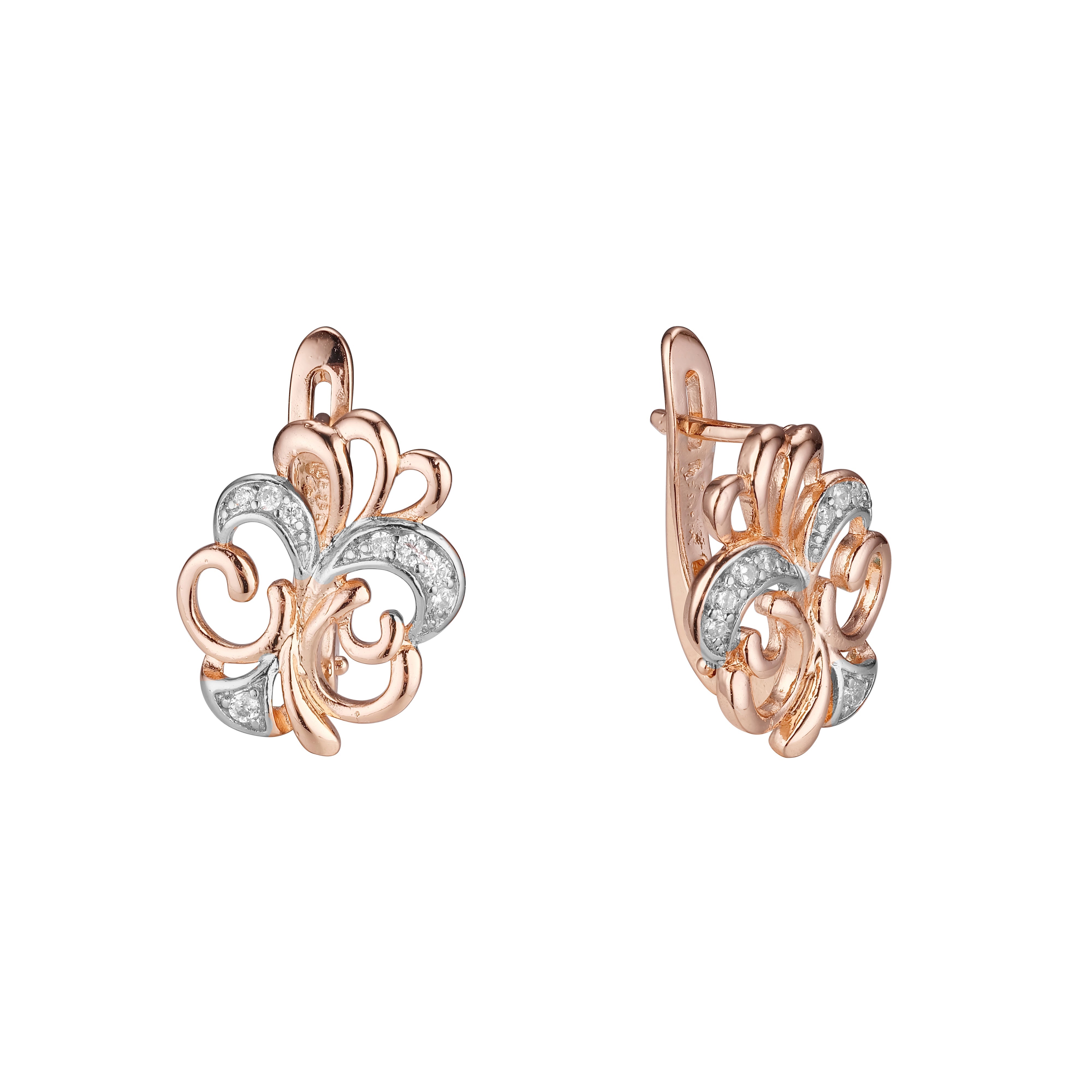 Aretes en Oro 14K, Oro Rosa, baño en dos tonos