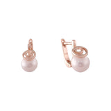 Solitaire pearl with Angel ring Rose Gold, 14K Gold earrings