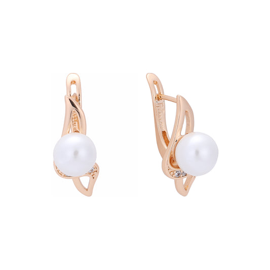 Rose Gold two tone earrings with Pearl stone