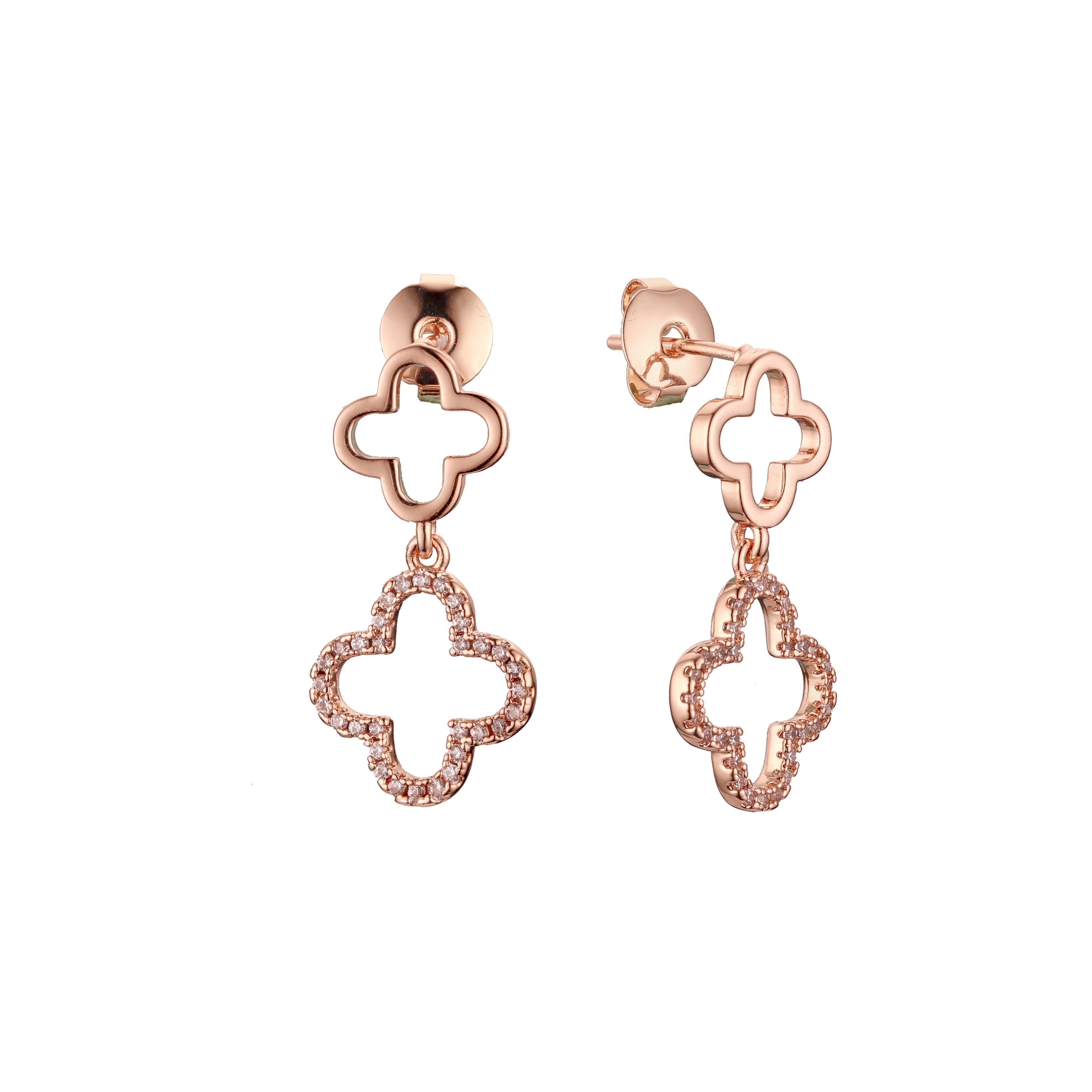 Brincos Clover Cluster em ouro 14K, cores banhadas a ouro rosa