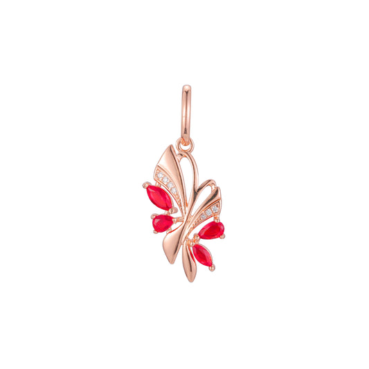 Four red Marquise stones pendant in Rose Gold two tone, 14K Gold plating colors