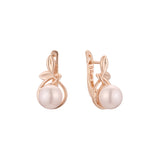 Leaves pearl earrings in 14K Gold, Rose Gold, two tone plating colors