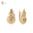 Sunflower blooming paved white CZs 14K Gold, Rose Gold earrings