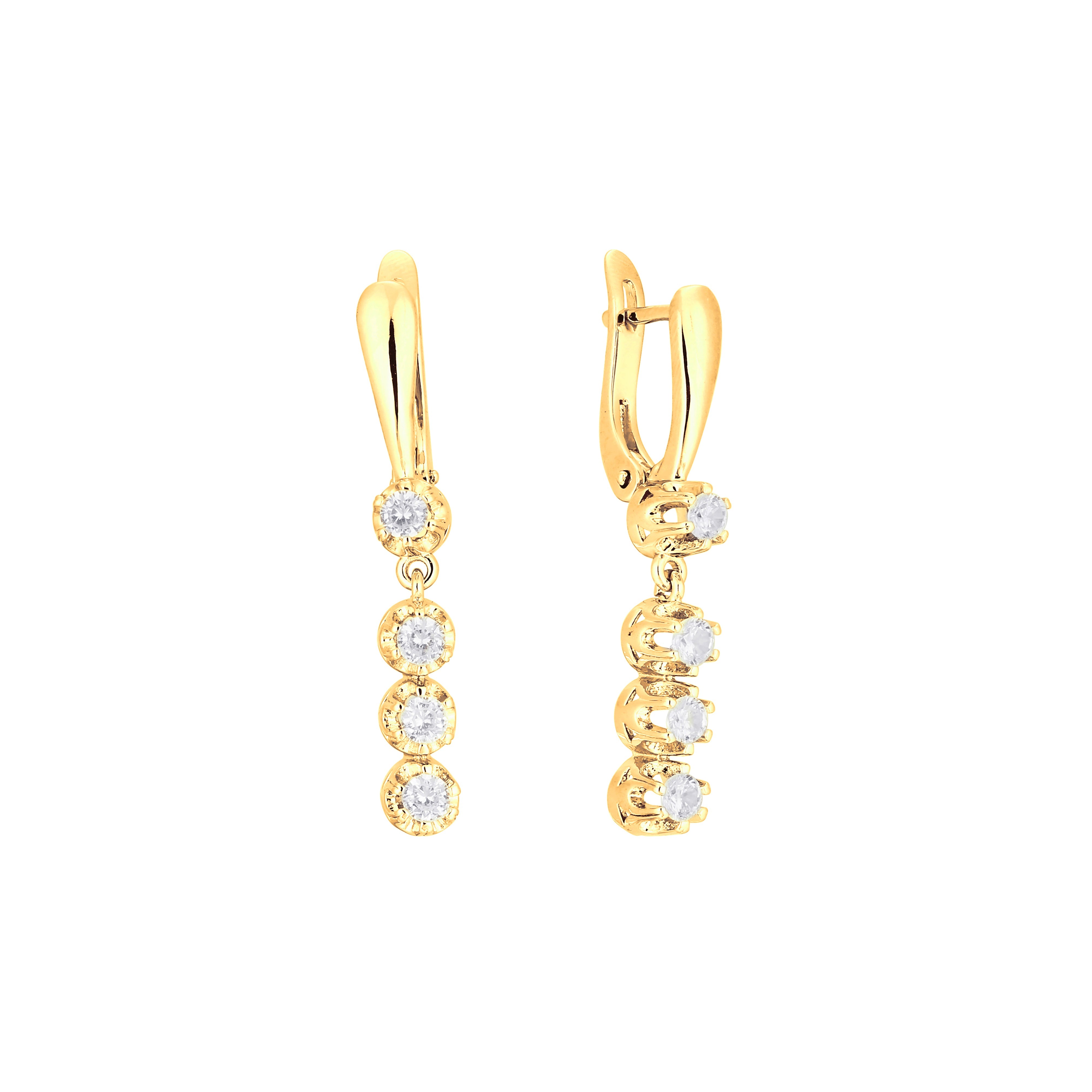 Four white CZs drop 14K Gold, 18K Gold, Rose Gold, White Gold Earrings