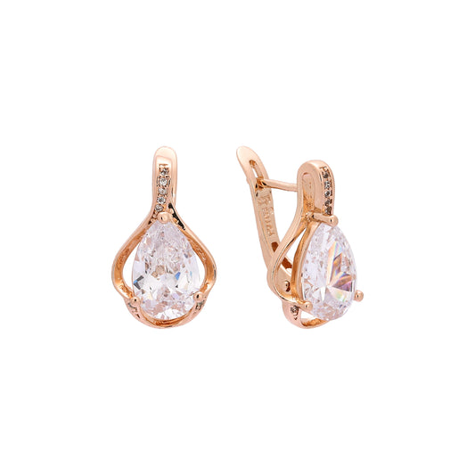 Solitaire teardrop earrings in Rose Gold, two tone plating colors