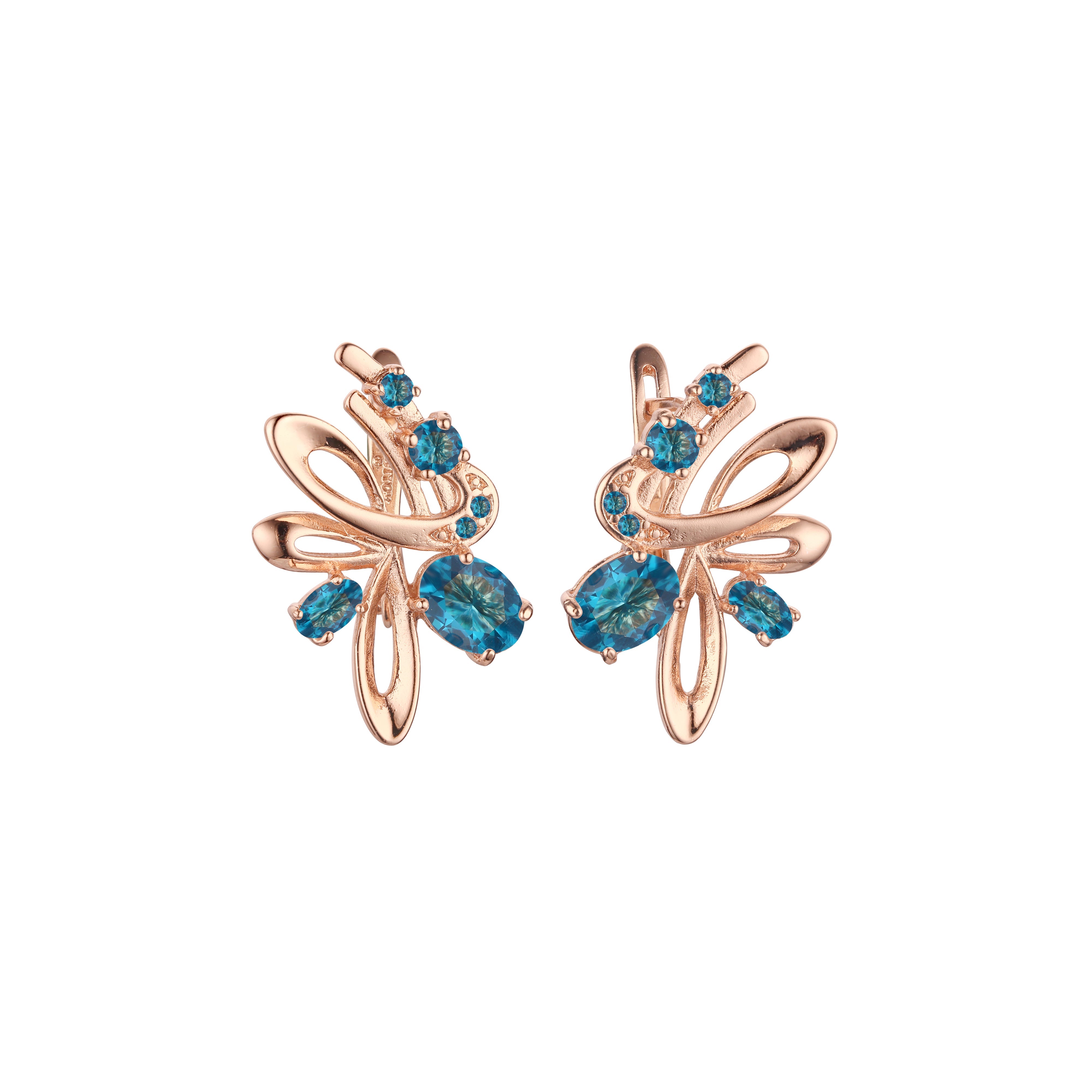 Fairy dancing cluster colorful czs Rose Gold earrings