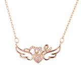 Collar de corazón y amor con alas en ángulo chapado en oro de 14K, oro rosa