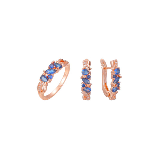 Luxuoso conjunto de joias de anéis de cluster banhado nas cores Rose Gold