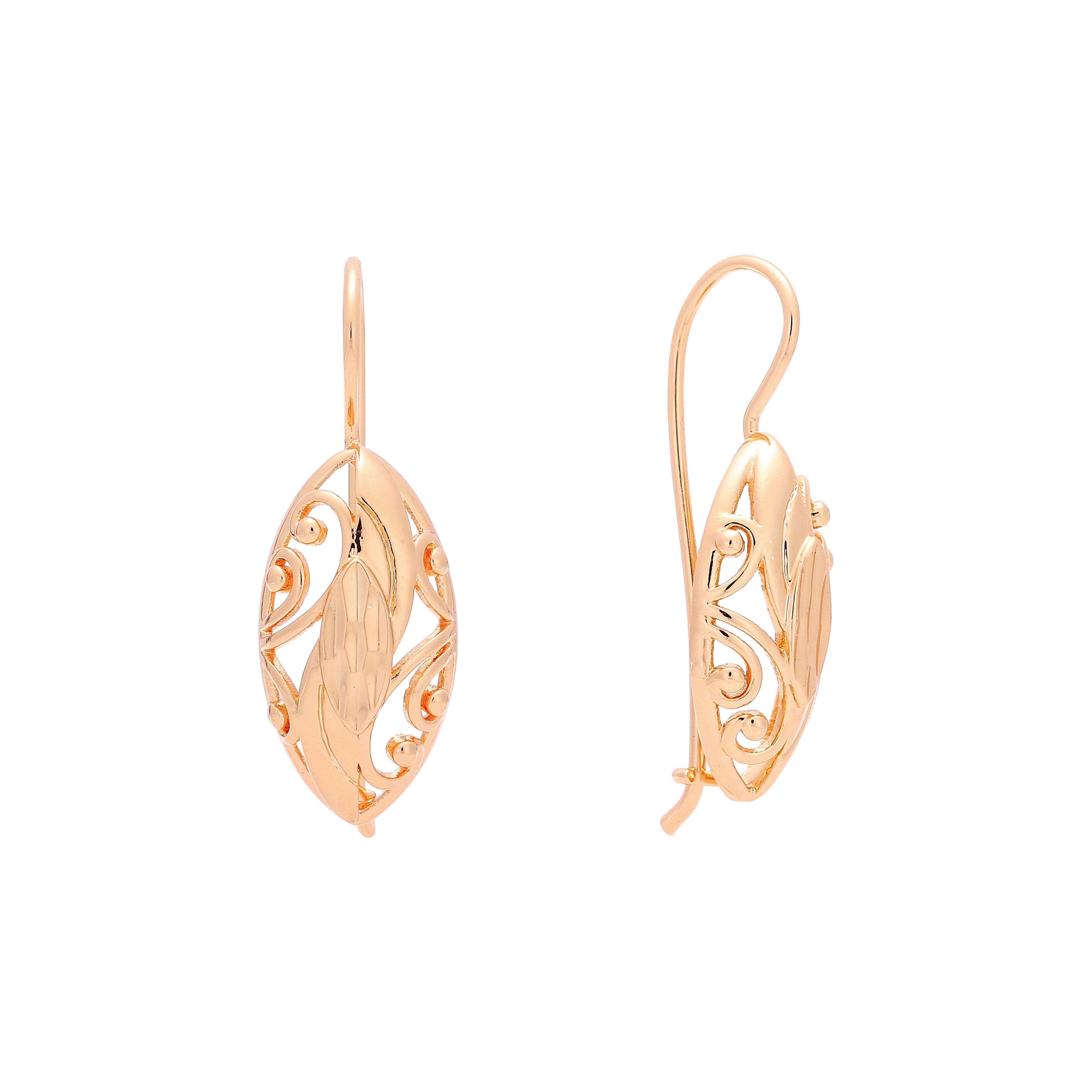 Elegant wire hook earrings in Rose Gold, two tone plating colors