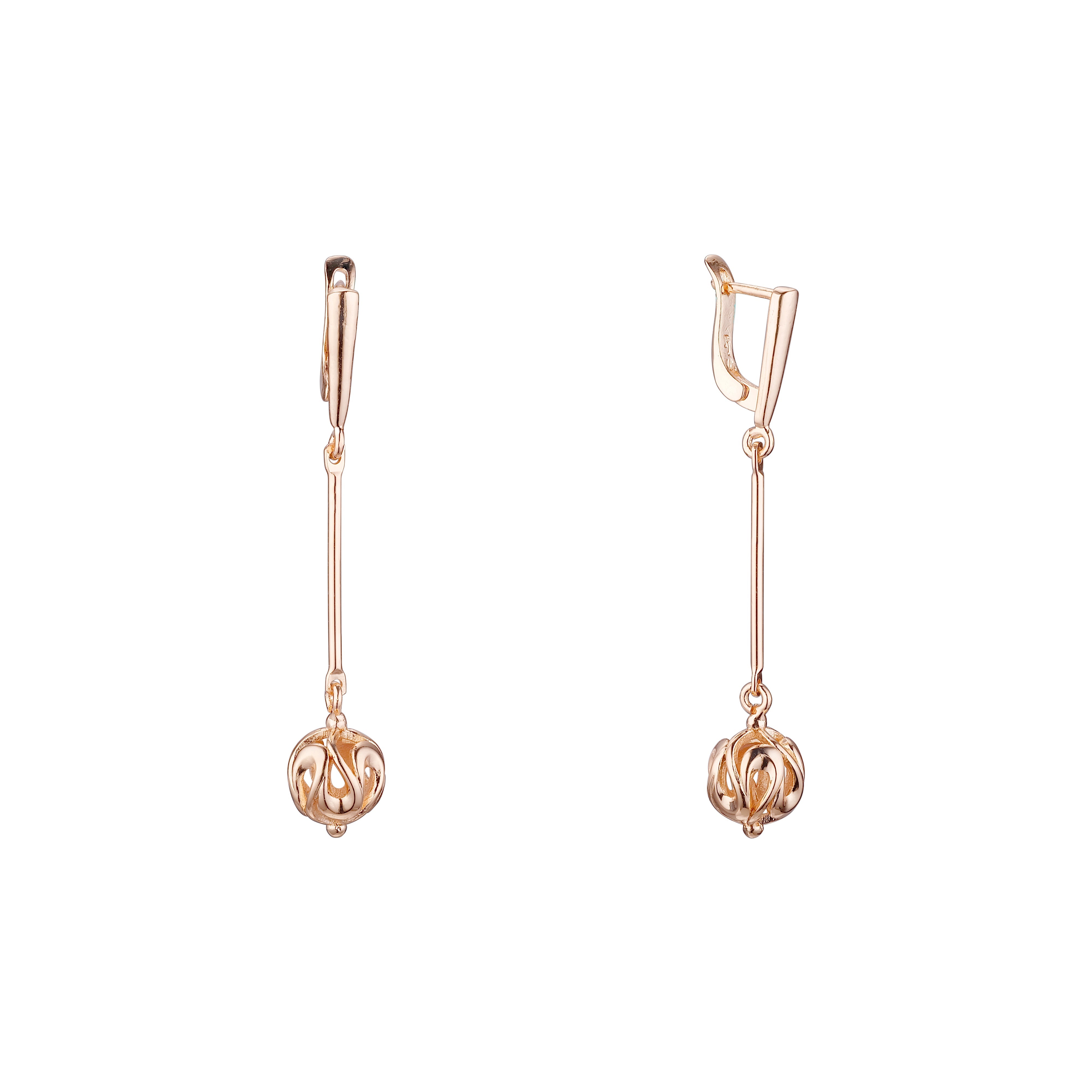 Long flower bead drop earrings in 14K Gold, Rose Gold plating colors