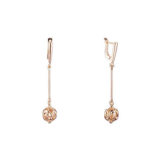 Long flower bead drop earrings in 14K Gold, Rose Gold plating colors