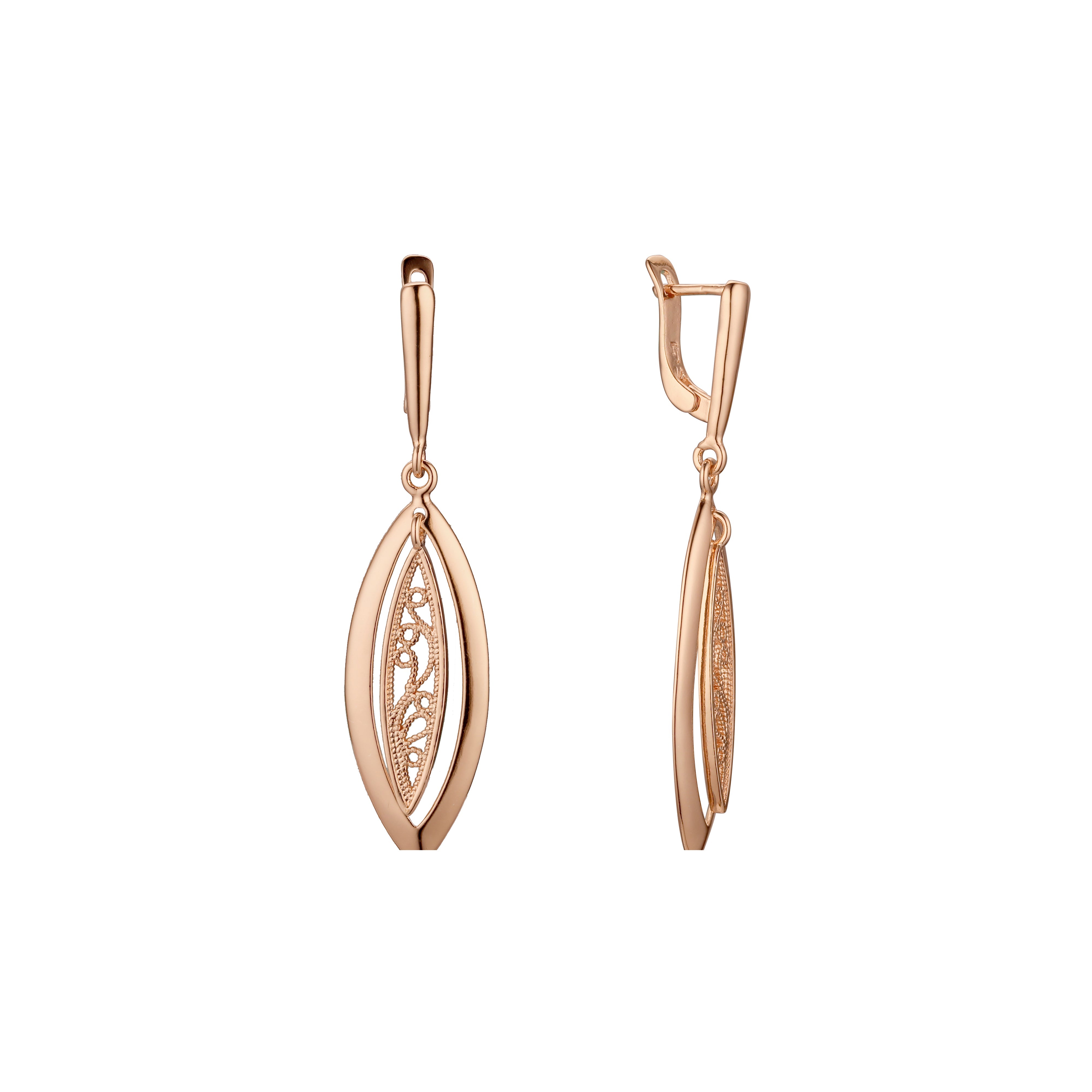 Pendientes en forma de marquesa de oro rosa