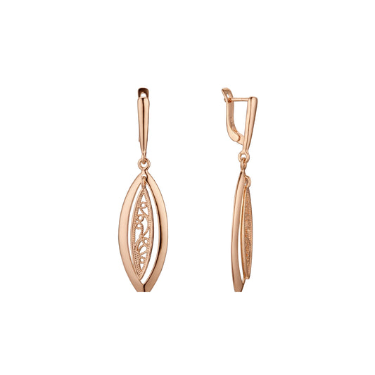 Pendientes en forma de marquesa de oro rosa