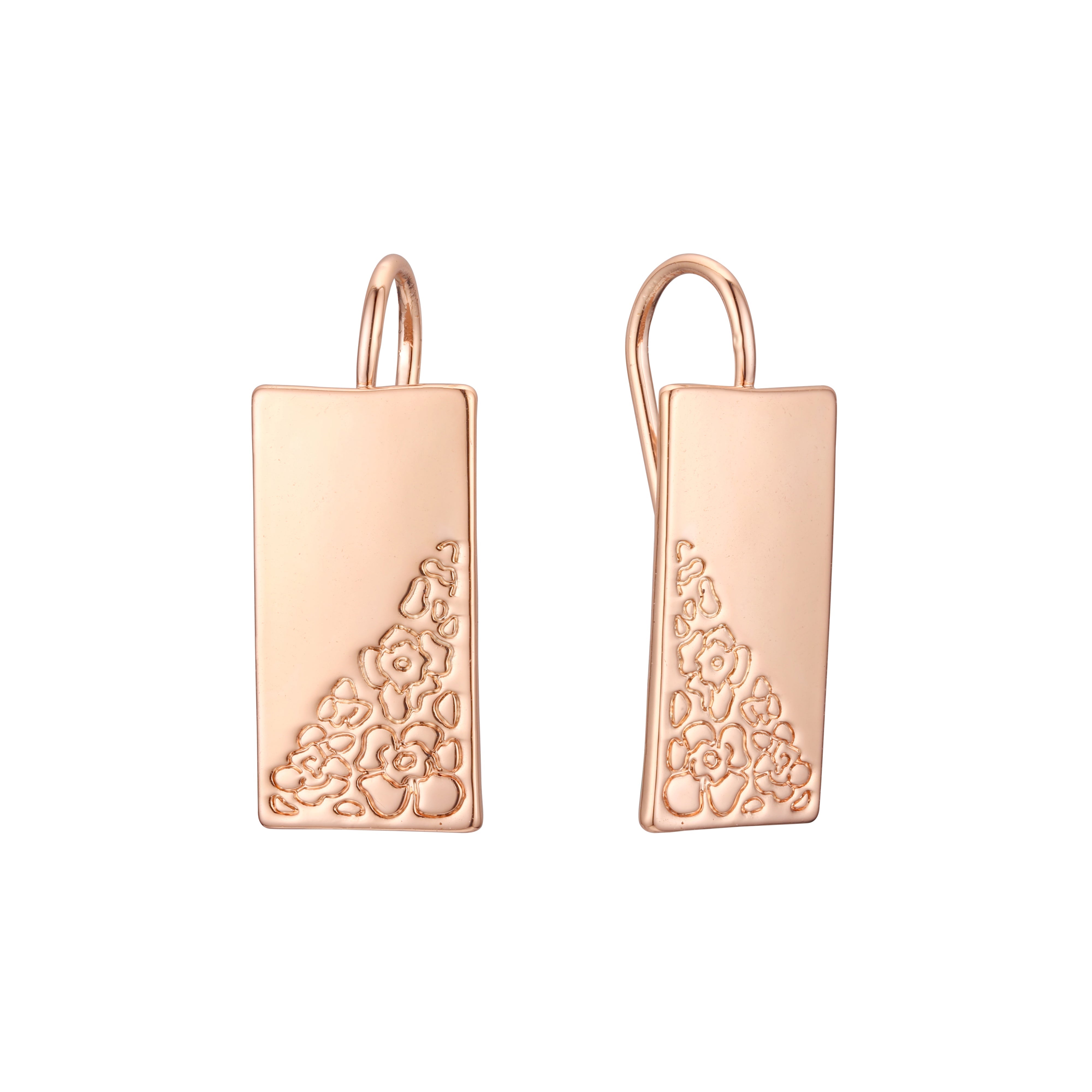 Pendientes de gancho de alambre en Oro 14K, colores de baño de oro rosa.