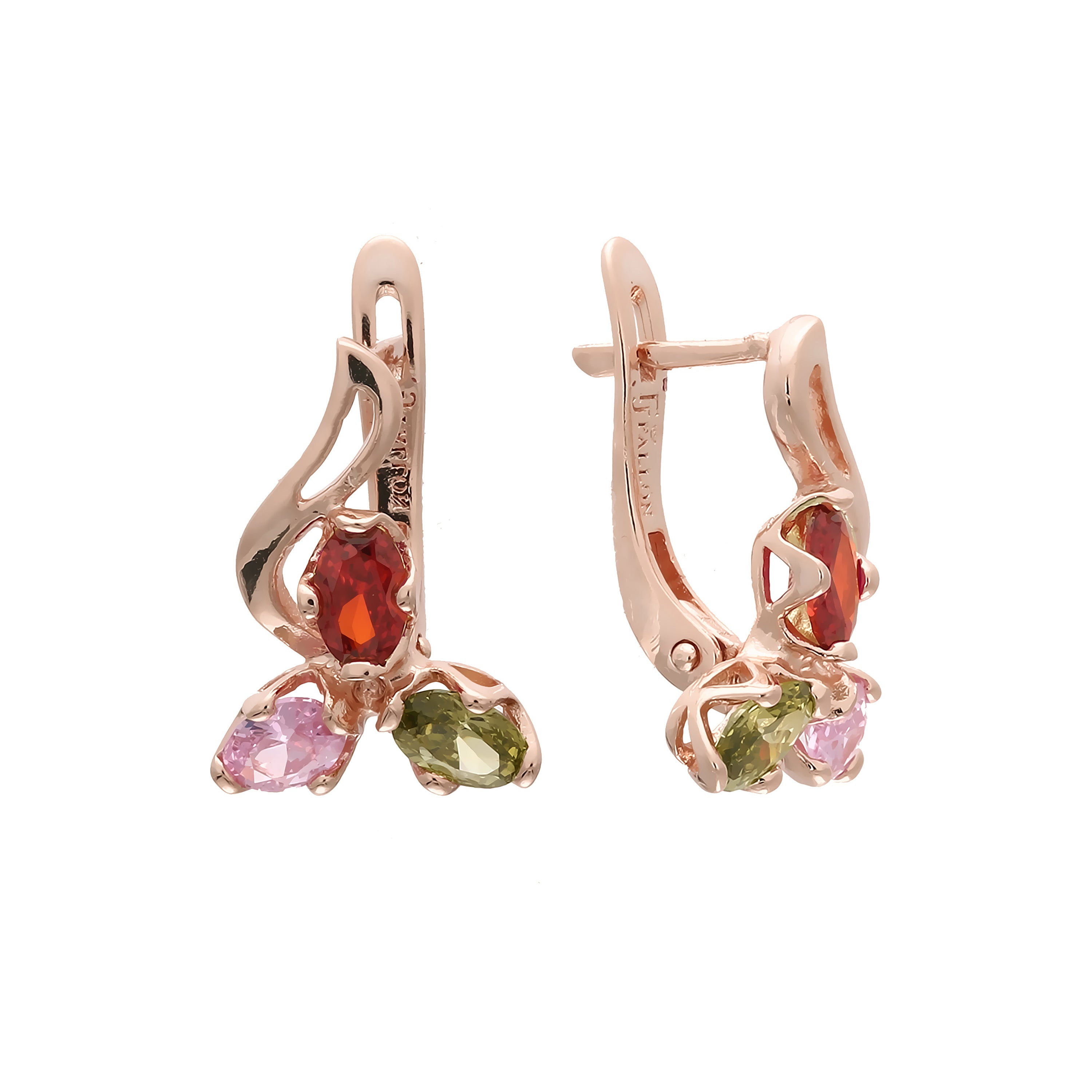 Cluster mixed colors earrings in 14K Gold, Rose Gold plating colors