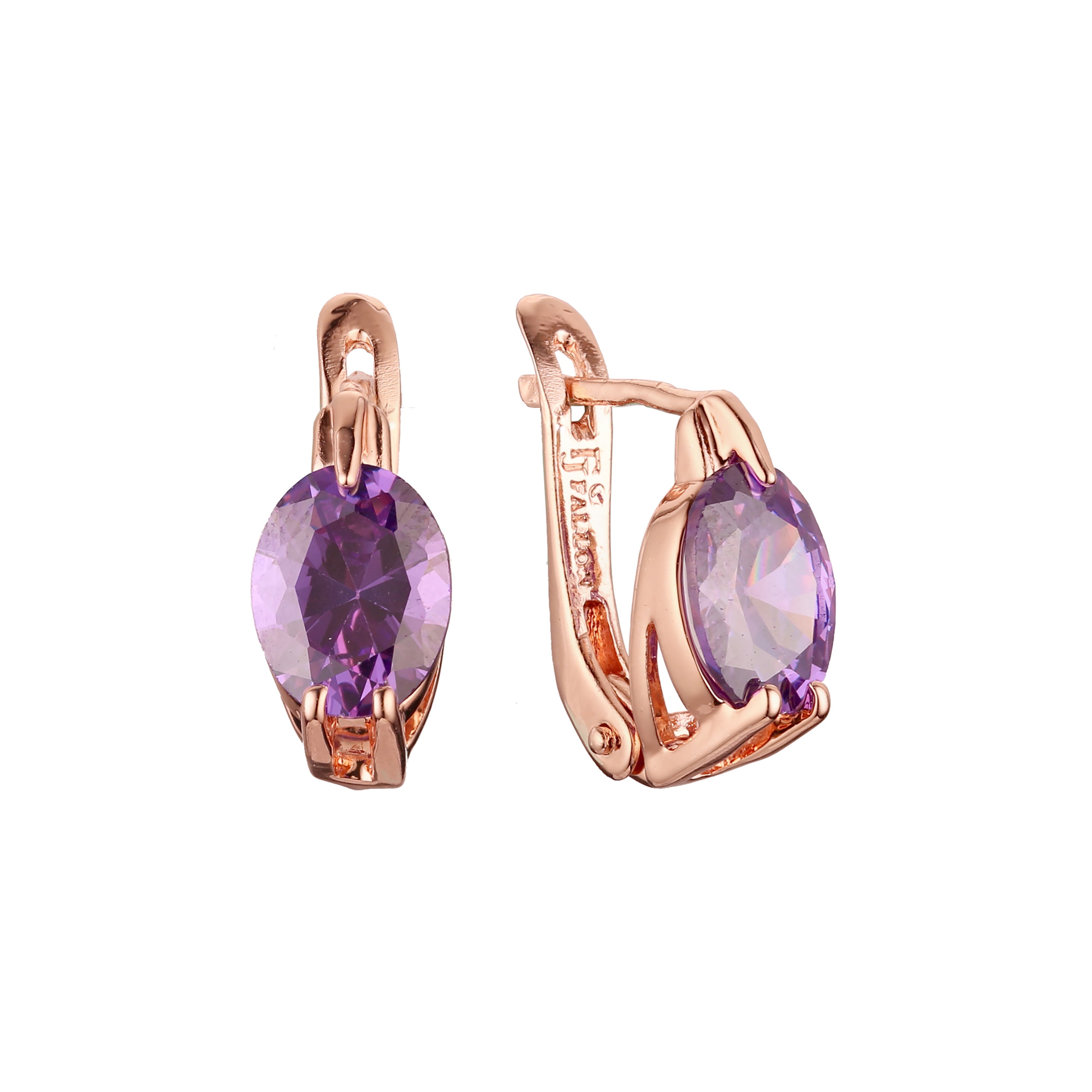 Solitaire Oval Purple CZ Rose Gold earrings